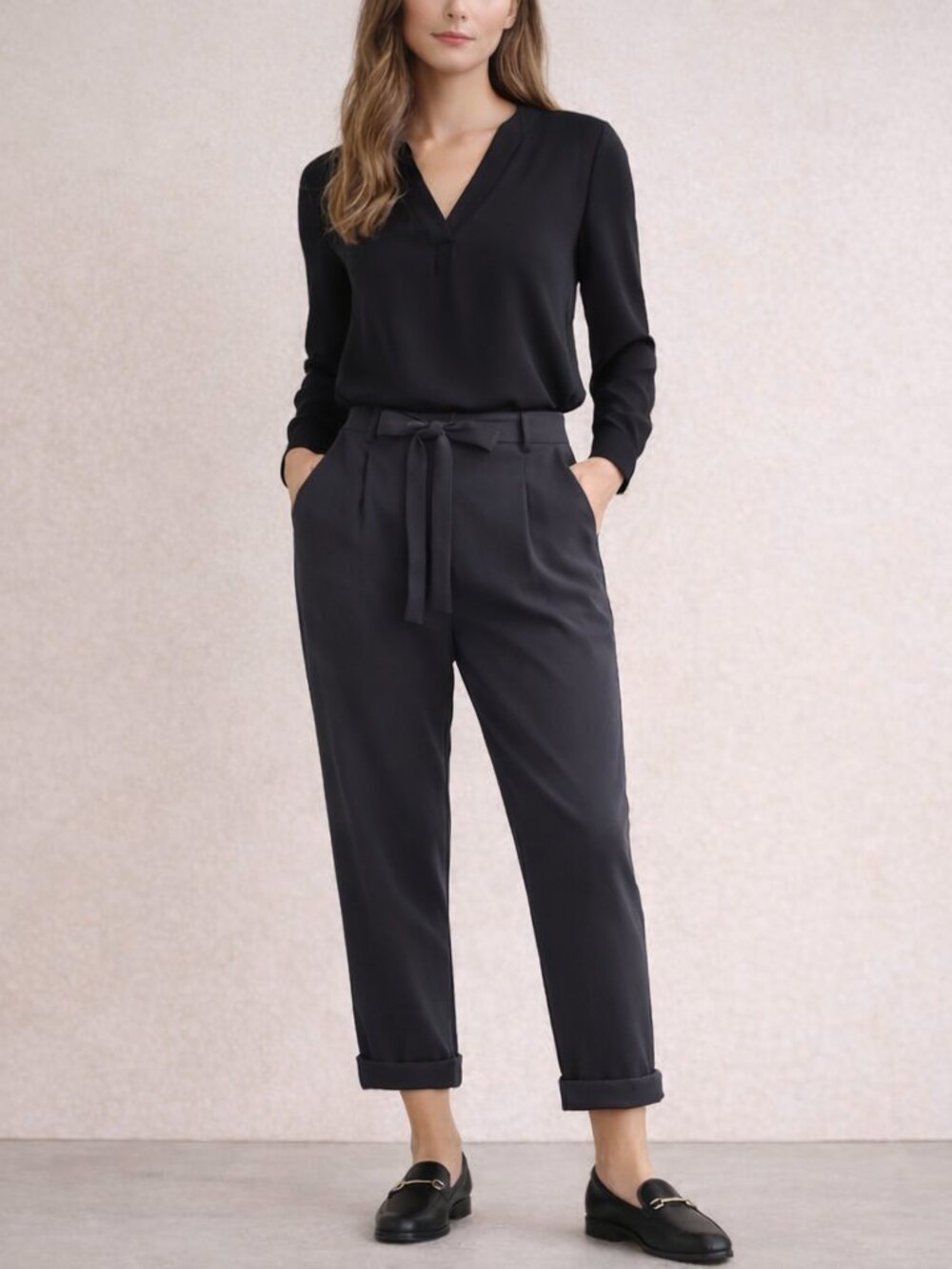 Aritzia Wilfred Allant Slate Gray Cropped Trouser w Silk Tie Minimalist Size 0